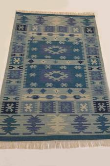  Banjara Traditional Floral Carpet Blue Coloured Wool Cotton Rug Carpet