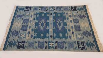  Banjara Traditional Floral Carpet Blue Coloured Wool Cotton Rug Carpet 3