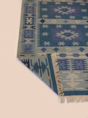  Banjara Traditional Floral Carpet Blue Coloured Wool Cotton Rug Carpet 4
