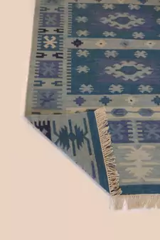  Banjara Traditional Floral Carpet Blue Coloured Wool Cotton Rug Carpet