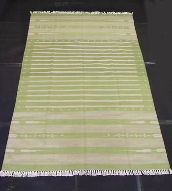 Handmade Tribal Kilim Hand Woven Green Cotton Size 5x7 Area Rug Flat Wave Rug 1