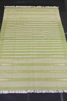 Handmade Tribal Kilim Hand Woven Green Cotton Size 5x7 Area Rug Flat Wave Rug