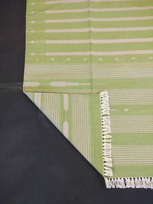 Handmade Tribal Kilim Hand Woven Green Cotton Size 5x7 Area Rug Flat Wave Rug 4