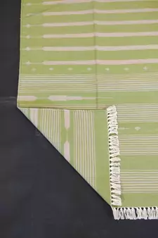 Handmade Tribal Kilim Hand Woven Green Cotton Size 5x7 Area Rug Flat Wave Rug