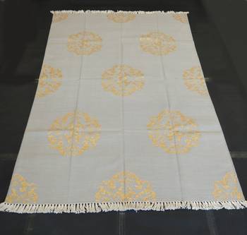 Handmade Cotton Zari Kilim Rug Beautiful Gold Flower Designer Home Decorative Area Rug 1