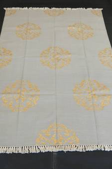 Handmade Cotton Zari Kilim Rug Beautiful Gold Flower Designer Home Decorative Area Rug
