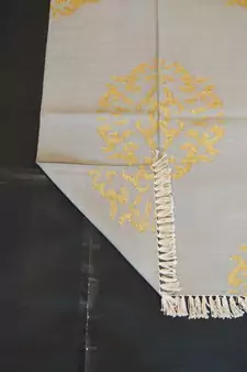 Handmade Cotton Zari Kilim Rug Beautiful Gold Flower Designer Home Decorative Area Rug