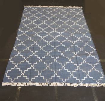 Natural Hand woven Blue Cotton Made Modern Area Rug Flat Woven Rug Carpet 1
