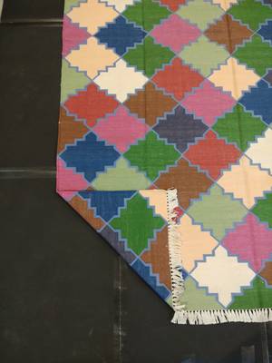 Handmade Multi Coloured Moroccan Cotton Kilim Rug Size Bay 5x8 Feet Beautiful Kilim Rug 4
