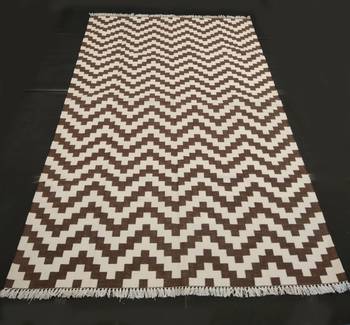 Hand Woven Brown  Persian Designer Home Decorative Cotton Kilim Rug Mat 1