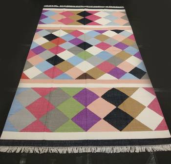 Handmade Kutchi Multi Coloured Beautiful Cotton Kilim Rug Home Decorative Flat Woven Rug 1