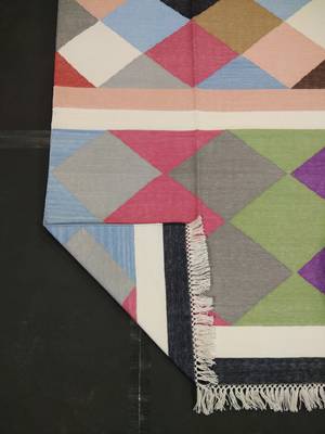 Handmade Kutchi Multi Coloured Beautiful Cotton Kilim Rug Home Decorative Flat Woven Rug 4