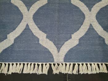 Natural Hand woven Blue Cotton Kilim Rug Made Silver Zari Modern Home Decorative Area Rug 2