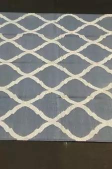 Natural Hand woven Blue Cotton Kilim Rug Made Silver Zari Modern Home Decorative Area Rug