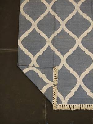 Natural Hand woven Blue Cotton Kilim Rug Made Silver Zari Modern Home Decorative Area Rug 4