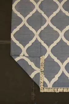 Natural Hand woven Blue Cotton Kilim Rug Made Silver Zari Modern Home Decorative Area Rug