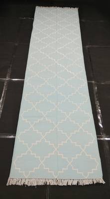 Hanmdade Natural Hand woven Blue Cotton Made Silver Zari Modern Runner 1