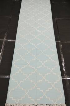 Hanmdade Natural Hand woven Blue Cotton Made Silver Zari Modern Runner