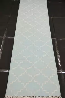 Hanmdade Natural Hand woven Blue Cotton Made Silver Zari Modern Runner