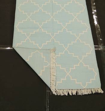 Hanmdade Natural Hand woven Blue Cotton Made Silver Zari Modern Runner 4