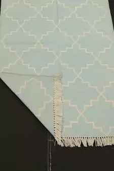 Hanmdade Natural Hand woven Blue Cotton Made Silver Zari Modern Runner