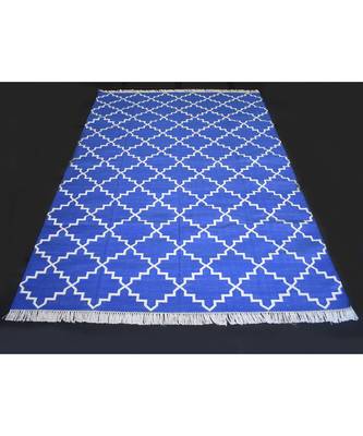 Handmade Abstract Geometric Designer 100% Cotton Blue Color Kilim Rug Home Decorative Rug 1