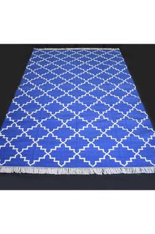 Handmade Abstract Geometric Designer 100% Cotton Blue Color Kilim Rug Home Decorative Rug