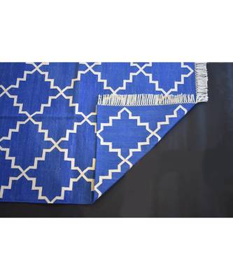 Handmade Abstract Geometric Designer 100% Cotton Blue Color Kilim Rug Home Decorative Rug 3