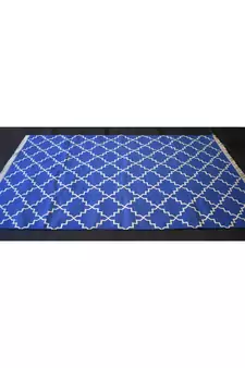 Handmade Abstract Geometric Designer 100% Cotton Blue Color Kilim Rug Home Decorative Rug