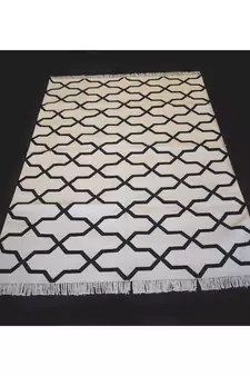 Egyptian Designer 100 % Cotton Off White Black Coloured Area Rug Home Decorative Rug