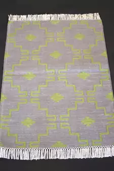 Handmade Geometric Green Coloured Flower Traditional Designer Rug Cotton Area Rug