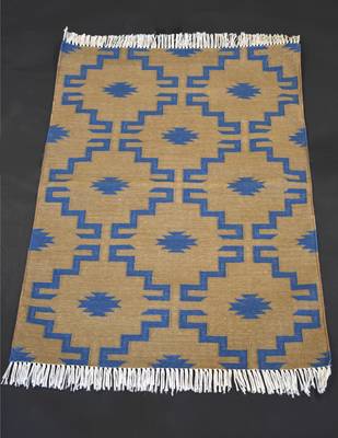 Hand Woven Brown Blue Color Panza Rug Mat Calculated Attractive Designer Cotton Area Rug 1