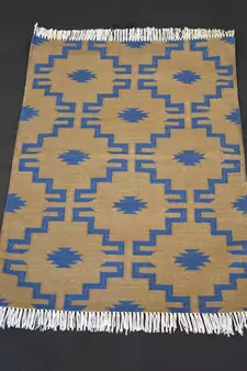 Hand Woven Brown Blue Color Panza Rug Mat Calculated Attractive Designer Cotton Area Rug