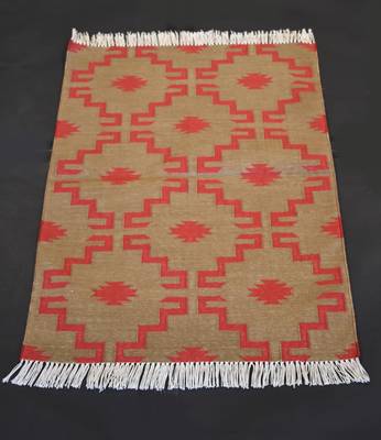 Cotton Kilim Gold Red Color Panza Rug Mat Calculated Attractive Designer Rug 1