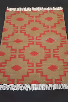 Cotton Kilim Gold Red Color Panza Rug Mat Calculated Attractive Designer Rug