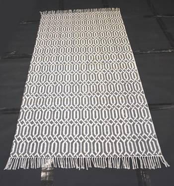 Geo Shag Cotton Kilim Rug Grey Color Block Print Fabric Area Rugs Porch Mat 1