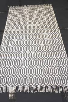 Geo Shag Cotton Kilim Rug Grey Color Block Print Fabric Area Rugs Porch Mat