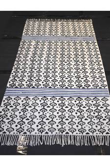 Hand Royal Black Floral Ethnic Traditional Block Print Fabric Cotton Kilim Rug