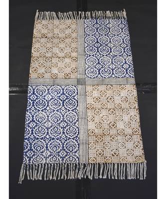 Royal  2 Color Blue & Brown Block Print Fabric Beautiful Living Room Mat 1