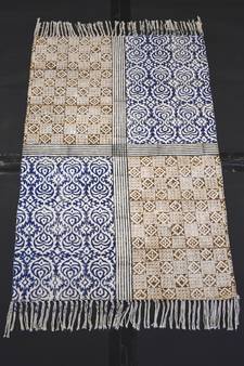 Royal  2 Color Blue & Brown Block Print Fabric Beautiful Living Room Mat