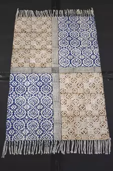 Royal  2 Color Blue & Brown Block Print Fabric Beautiful Living Room Mat