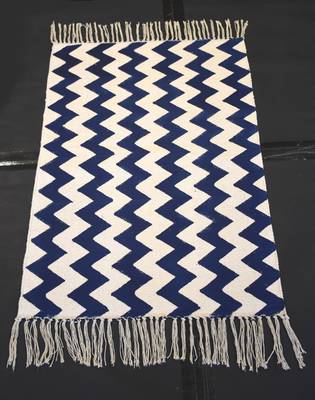 Hand-made Blue State zig zag Persian Block Print Fabric Kilim Rug Mat,Living Room Mat, Dinning Room Mat 1