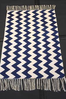 Hand-made Blue State zig zag Persian Block Print Fabric Kilim Rug Mat,Living Room Mat, Dinning Room Mat