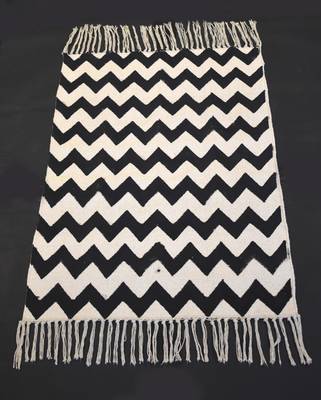 Hand-made Black Oval zig zag Persian Block Print Fabric Kilim Rug Mat,Living Room Mat, Dinning Room Mat 1