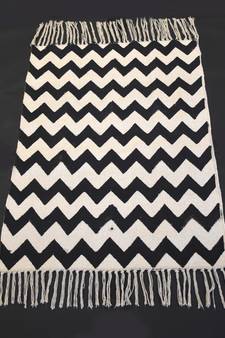 Hand-made Black Oval zig zag Persian Block Print Fabric Kilim Rug Mat,Living Room Mat, Dinning Room Mat