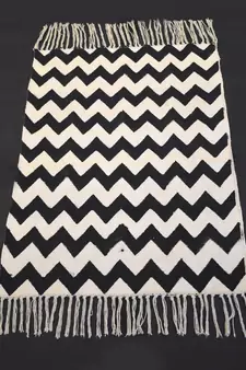 Hand-made Black Oval zig zag Persian Block Print Fabric Kilim Rug Mat,Living Room Mat, Dinning Room Mat