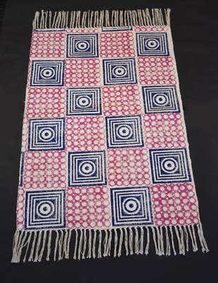 Endon-Royal-Tibetan-Pink-&-Blue-Color-Tibetan-Block-Print-Fabric-Rug-Kilim-Mat 1