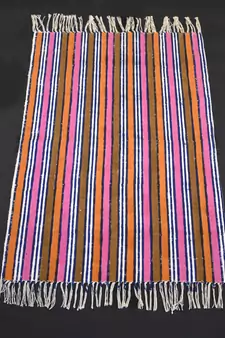 Multi Coloured Striped Ekath Block Print Fabric Designer Kilim Rug Mat Size By 2x3 Feet