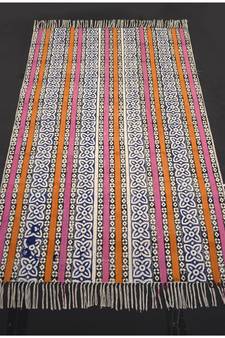 Hand-Woven Block Print Multi Color Striped Designer Rug Kilim Mat