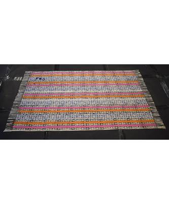 Hand-Woven Block Print Multi Color Striped Designer Rug Kilim Mat 2